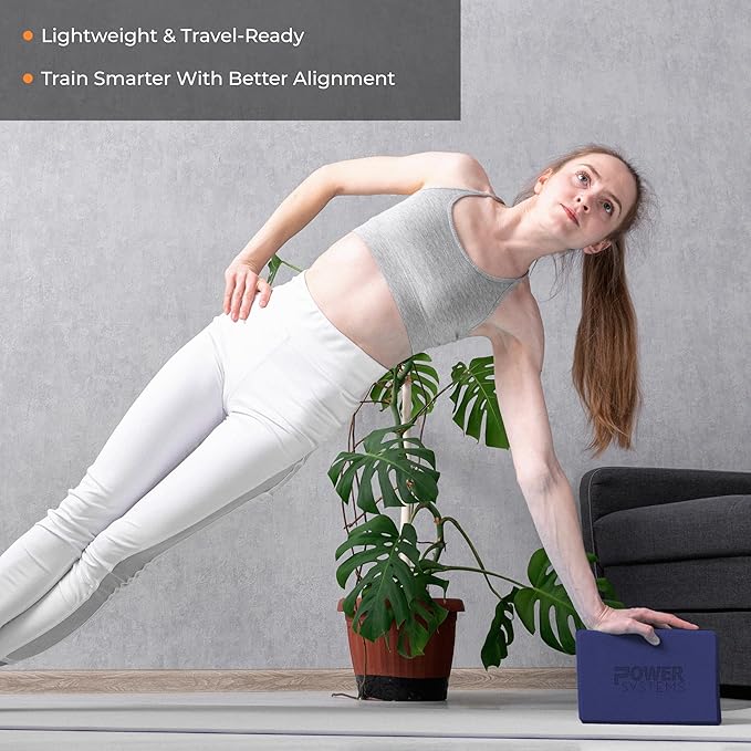Power Systems Yoga Block | Commercial Grade Foam, Lightweight, Durable Ergonomic Support for Home and Studio Use | Yoga, Pilates, Meditation, Flexibility, and Balance with Textured Non-Slip Grip and Smooth Edges