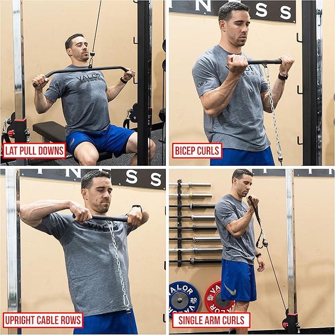 Valor Fitness Cable Crossover Machine - 17 Adjustable Positions with Pull Up Bars and Optional Bundle Attachments Max Weight 200 lb. Plate Loaded Pulley System for Home Gym Power Workout