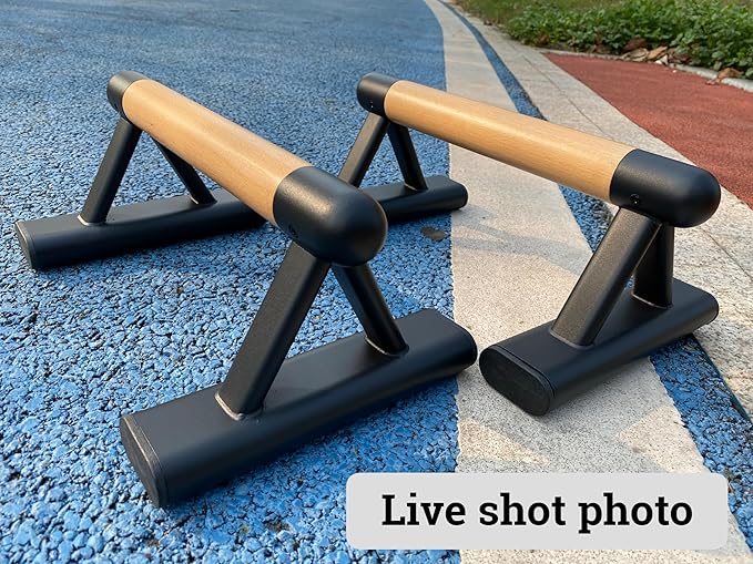 SELEWARE Wood push up bars Parallettes bars Anti-slip Handstand Bars for Calisthenics, Fitness, Floor workouts Solid Wood with Sturdy Metal Bracket, Support 600 lbs