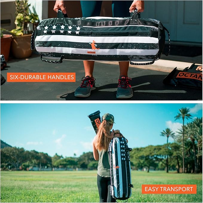 Adjustable Sandbags for Fitness 75lb - Home Workout Sandbag Set with 3 x Filler Bags and Exercise Poster - Training Weighted Sand Bag Equipment with Handles for Gym & Crossfit USA (75)