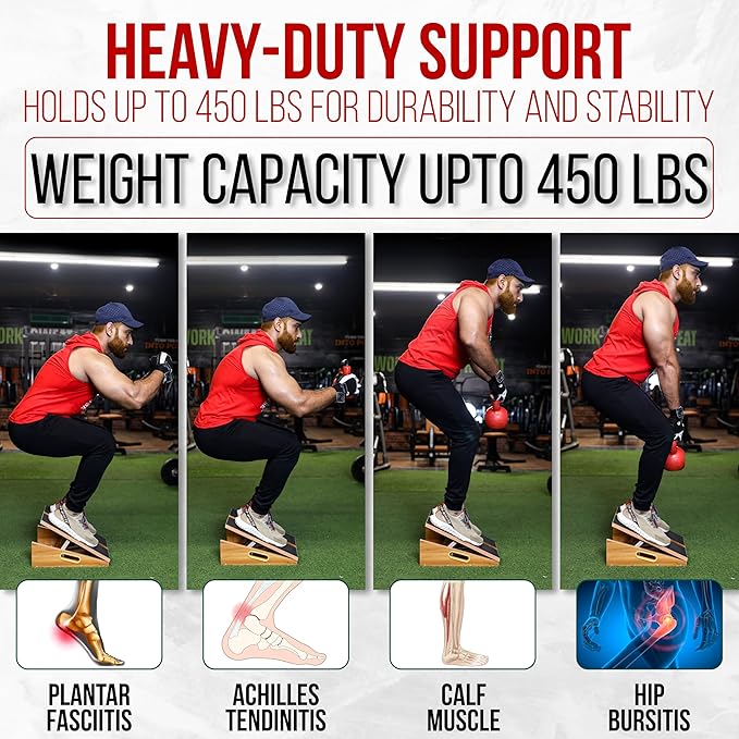 Professional Adjustable Calf Stretcher Slant Board for Squats for Ankle and Achilles Stretching, Posture Wooden Slant Board for Calf Stretching, Squat Wedge for Physical therapy & Exercise