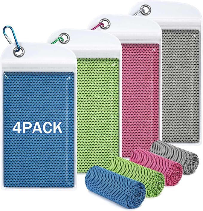 4 Pack Cooling Towels (40"x12"), Soft Breathable Cooling Towels for Neck and Face, Microfiber Workout Towels for Yoga, Golf, Running, Hiking & More Activities