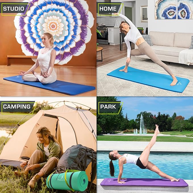 ProsourceFit Extra Thick Yoga and Pilates Mat ½” (13mm) or 1" (25mm), 71-inch Long High Density Exercise Mat with Comfort Foam and Carrying Strap