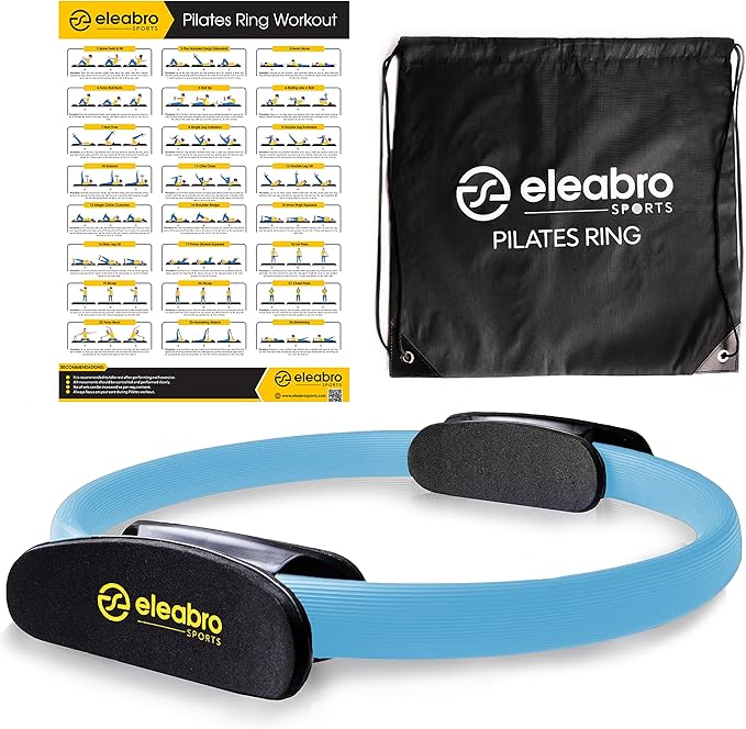 Eleabro Sports 14 inch Pilates Ring Circle - Magic Circle -with A1 Size Workout Poster, Inner Thigh Exercise Ring, Ideal for All Heights-Yoga Ring Fitness Ring with Soft Handles