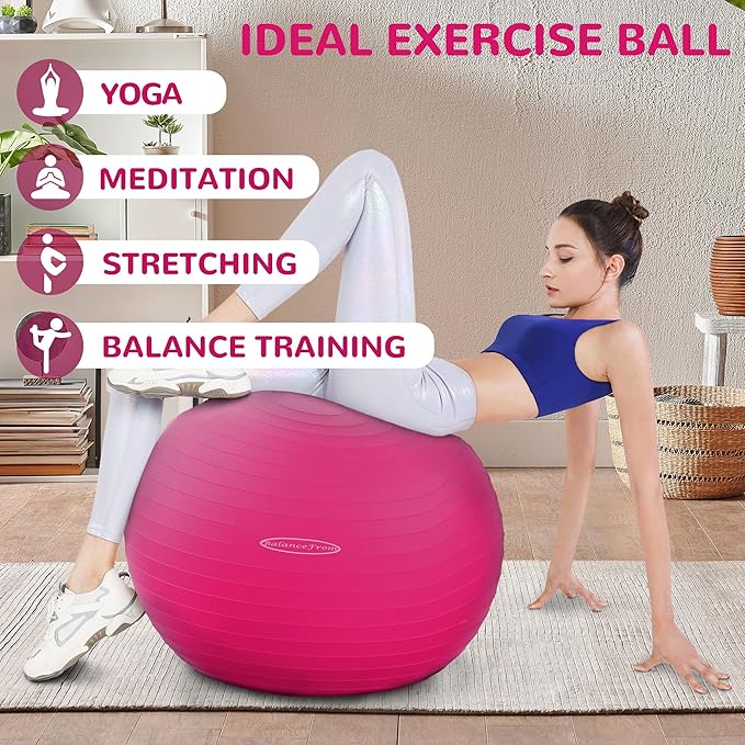 Fitvids Exercise Ball for Fitness, Yoga, Pilates with Quick Pump, Anti-Burst Slip Resistant Balance Ball