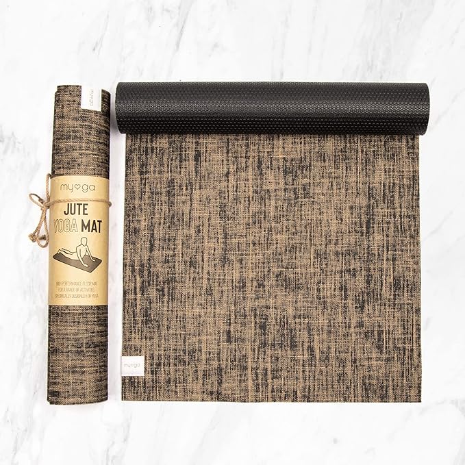 Myga Jute Yoga Mat, High Performance Vegan Floor Exercise Mat, Eco Friendly Biodegradable Yoga Mat with PVC Backing,72" x 24", 0.2" Thickness