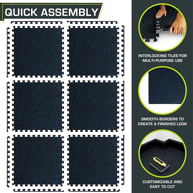 ProsourceFit Rubber Top Exercise Puzzle Mat ½-inch or ¾-inch, EVA Foam Interlocking Tiles for Home Gym Protective Flooring for Equipment and Workouts, Available in 24 SQ FT or 48 SQ FT