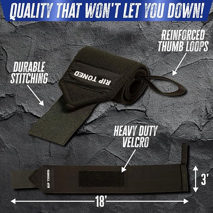 Rip Toned Wrist Wraps for Weightlifting – USPA & USAPL Approved 18" Wrist Straps for Powerlifting – Adjustable, Durable Gym Wraps with Thumb Loop – Quality Support for Men & Women