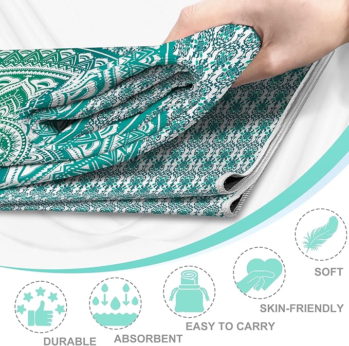 Yoga Towel,Absorbent Yoga Mat Towel for Hot Yoga Non Slip,Stylish Prints,Ideal for Workouts,Hot Yoga,Bikram,Pilates Equipment,72 x 27 in,Green Circle