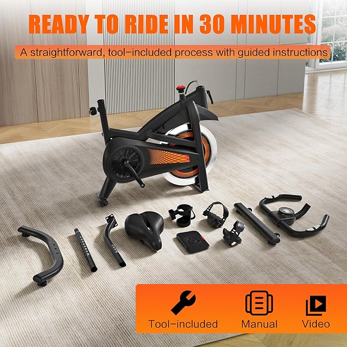 Exercise Bike, Wool Felt Brake Pad Stationary Bike - Quiet Belt Drive Indoor Cycling Bike for Home Cardio, Adjustable Handlebar & Extra Soft Seat, Digital LED Monitor with 300lb Weight Capacity