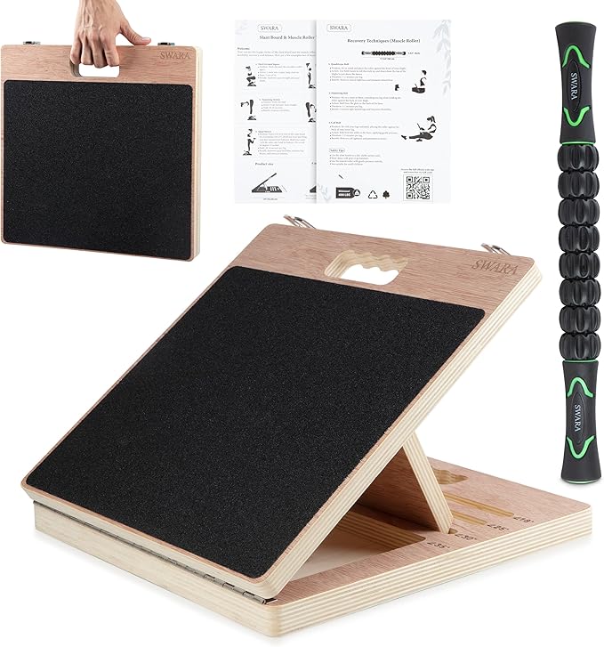 12.6" Premium Slant Board for Calf Stretching & Exercise with Bonus Muscle Roller - Velour Incline Board, Calf Stretcher & Stretch Mobility Board for Deep Stretch, Physical Therapy Fitness Training