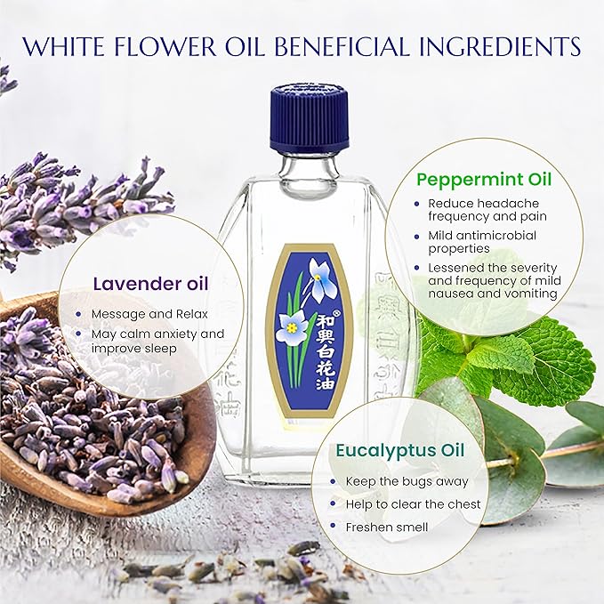 White Flower External Analgesic Balm Oil 2.5ml/ 0.085fl Oz (US Version) (Pack of 3)
