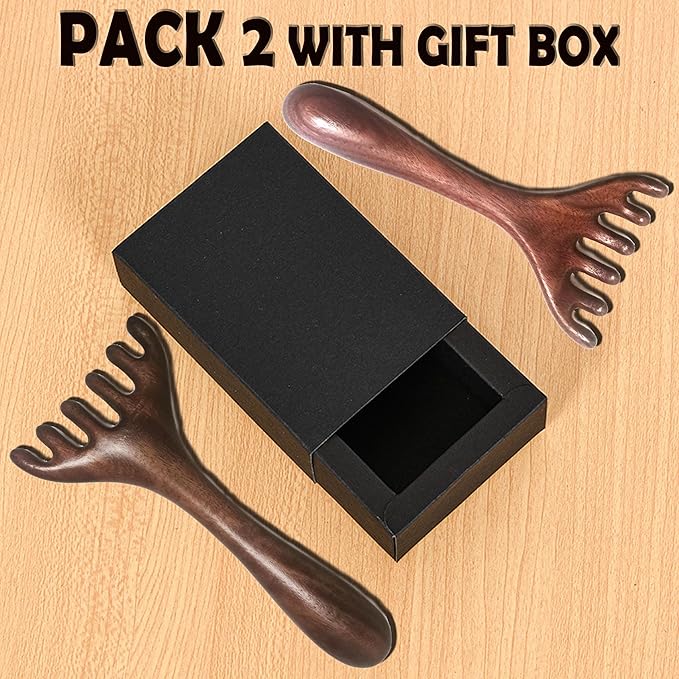 Wooden Self Care Facial Reflexology Hand Self-Massage for Head, Neck and Back, Set of 2 Wood Massage Tools
