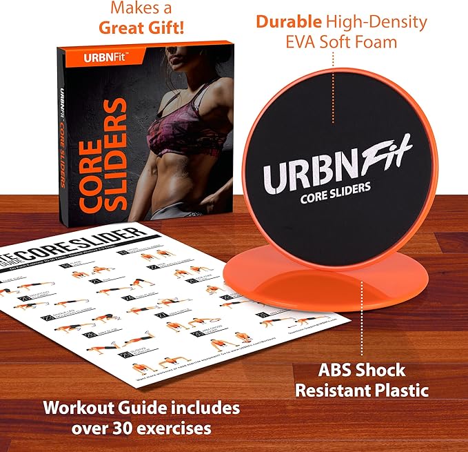 URBNFit Gliding Discs Core Sliders - Dual Sided Exercise Disc for Smooth Sliding On Carpet and Hardwood Floors - Gliders Workout Legs, Arms Back, Abs at Home or Gym or Travel - Fitness Equipment