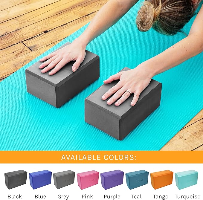 Sol Living Yoga Blocks 2 Pack High Density EVA Foam Yoga Cushion Stretching Pilates Meditation Exercise Equipment Support Deepen Poses Odor Free Non Slip Yoga Accessories - 4" x 6" x 9"- Black