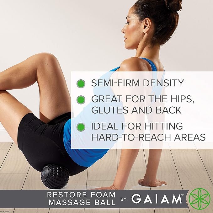 Gaiam Restore Massage Ball - 5" Foam Roller Semi Firm Textured Manual Deep Tissue Massager for Trigger Points, Myofascial Release, Sore Muscle Recovery & Pain Relief in HIPS, Glutes, Back & Shoulders