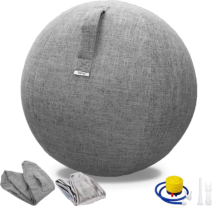 Exercise Ball Chair with Fabric Cover, Standard Size (25inches/65cm), for Home Offices, Balance Training, Yoga Ball