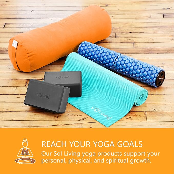 Sol Living Yoga Blocks 2 Pack High Density EVA Foam Yoga Cushion Stretching Pilates Meditation Exercise Equipment Support Deepen Poses Odor Free Non Slip Yoga Accessories - 4" x 6" x 9"- Black
