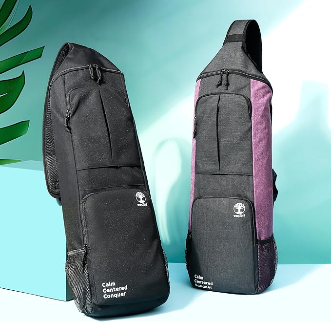 Yoga Mat Bag Carrier - Large Pockets & Water Bottle Holders. Yoga Backpack Fits 0.5" Thick x 26" Wide Mats. Hands-Free, Left-Right Switchable, Yoga, Gym, Cycling