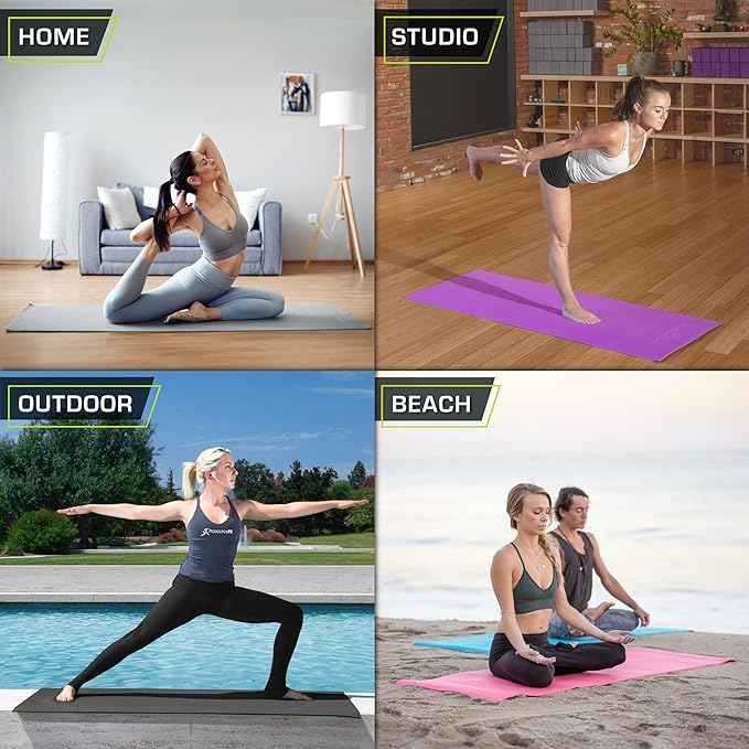 ProsourceFit Original Yoga Exercise Mat ¼” (6mm) Thick for Comfort and Stability with Carrying Straps, Non Slip –Multiple Colors