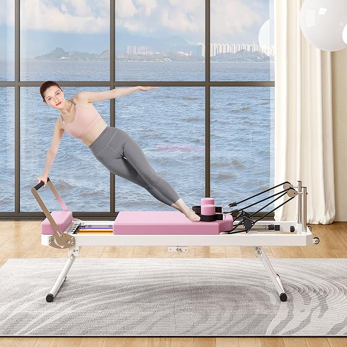 Pilates Reformer Workout Machine for Home Gym，Foldable Home, Yoga Studio，Suitable for Advanced and Beginners Users, Up to 330.5 lbs Weight Capacity