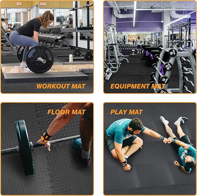 Mat Block APM36001BK Torin Interlocking Foam Exercise Floor Mats: 144 SQ FT, 1/2 inch, 36 Tiles, EVA Gym Mat Flooring, Exercise Equipment Mat for Home Gym Equipment, Black