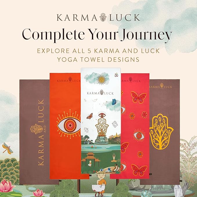KARMA AND LUCK Guardian Energy Yoga Towel, Evil Eye Design for Protection & Focus, Non-Slip Terry Suede Hot Yoga Mat Towel with Silicone Grip, Ultra Absorbent, 26” x 72”