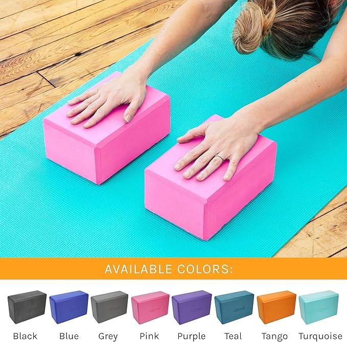 Sol Living Yoga Blocks 2 Pack High Density EVA Foam Yoga Cushion Stretching Pilates Meditation Exercise Equipment Support Deepen Poses Odor Free Non Slip Yoga Accessories - 4" x 6" x 9"- Pink