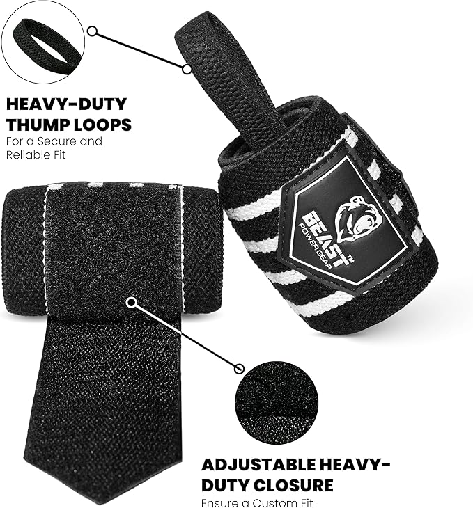 Beast Power Gear Wrist Wraps for Weightlifting 18” Premium Quality Wrist Support for Bodybuilding Heavy Duty Thumb Loop Powerlifting, Strength Training for Men and Women