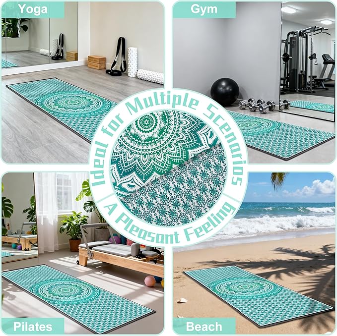 Yoga Towel,Absorbent Yoga Mat Towel for Hot Yoga Non Slip,Stylish Prints,Ideal for Workouts,Hot Yoga,Bikram,Pilates Equipment,72 x 27 in,Green Circle