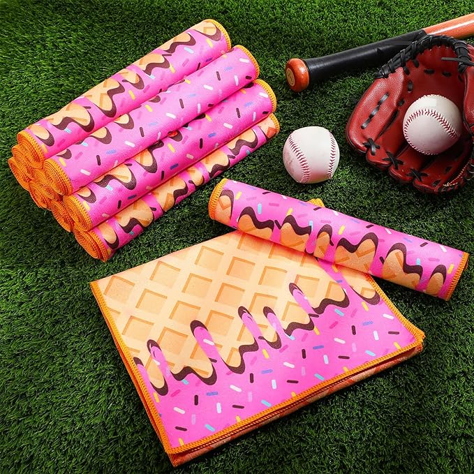 Peryiter 12 Pcs Baseball Ice Cream Drip Cooling Towel Microfiber Absorbent Lightweight Sport Cooling Towel Sweat Sport Rags for Baseball Team Coach Gifts Event Yoga Running Gym(Pink,40 x 12 Inch)