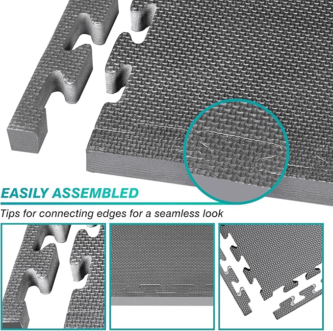 Mat Block Interlocking Foam Tiles Puzzle Mats for Floor 24 SQ FT, 1 inch, 6 Tiles, EVA Gym Mat Flooring Exercise Equipment Mat for Home Gym Equipment,APM202GY, Grey