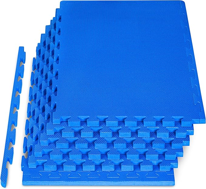 ProsourceFit Weaved Pattern Extra Thick Exercise Puzzle Mat 1-inch, EVA Foam Interlocking Tiles for Protective, Cushioned Flooring for Home and Gym Equipment; Blue, 24 SQ FT, 6 Tiles