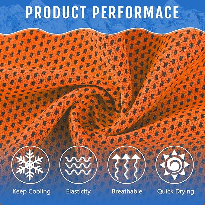 Hosuly 12 Pieces Cooling Towels for Hot Weather Soft Breathable Cold Towel Yoga Towels for Sweat, Sports, Workout, Fitness, Gym, Running, Travel Camping, 12 x 40 Inch (Orange)