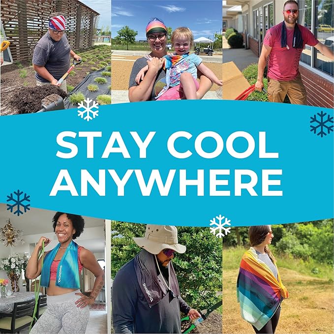 SHAKEitCOOL Original Cooling Towel – Soft, Lightweight, Heat Relief – Perfect for Biking, Running, Yoga, Gym, Gardening – Grand Slam