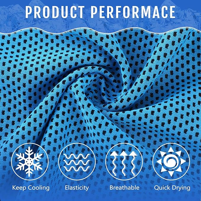 Hosuly 12 Pieces Cooling Towels for Hot Weather Soft Breathable Cold Towel Yoga Towels for Sweat, Sports, Workout, Fitness, Gym, Running, Travel Camping, 12 x 40 Inch (Light Blue)