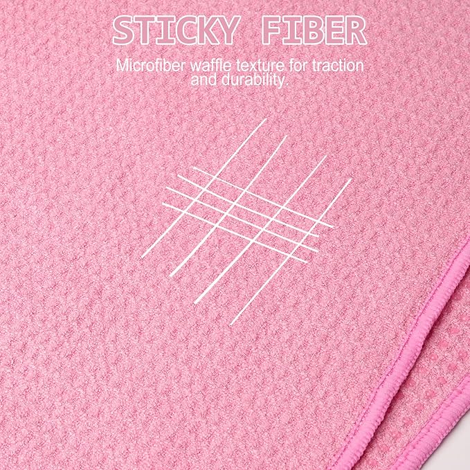 Eunzel 2 Pack Hot Yoga Towel, Non-Slip Yoga Mat Towel with Grip Dots Stickyfiber Sweat Absorbent Towel for Hot Yoga, Pilates and Workout 72" x 24", Pink