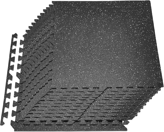 VEVOR 0.4Inch 96sq.ft 24 Tiles Gym Flooring for Home Gym, Rubber Top with High Density EVA Foam, 24 x 24In Gym Floor Exercise Equipment Mats, Interlocking Gym Mats, Puzzle Workout Mats, Black & White