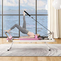Beige Pilates Reformer, Foldable Pilates Machine for Home Gym Workout, Pilate Equipment with High Strength Alloy Springs for Beginners, Up to 330lbs