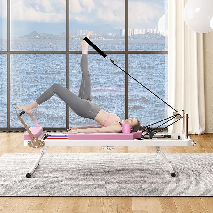 Pilates Reformer Workout Machine for Home Gym，Foldable Home, Yoga Studio，Suitable for Advanced and Beginners Users, Up to 330.5 lbs Weight Capacity