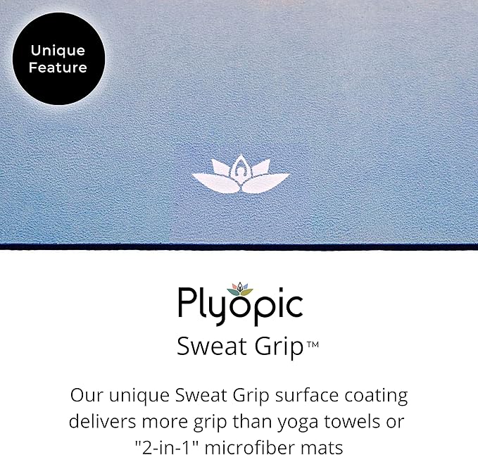 Plyopic. All In One Yoga Mat | Luxury Sweat-Grip Mat/Towel Combo | Ideal for Yoga, Hot Yoga, Bikram, Pilates, Workout & Exercise | Eco-Friendly Natural Rubber