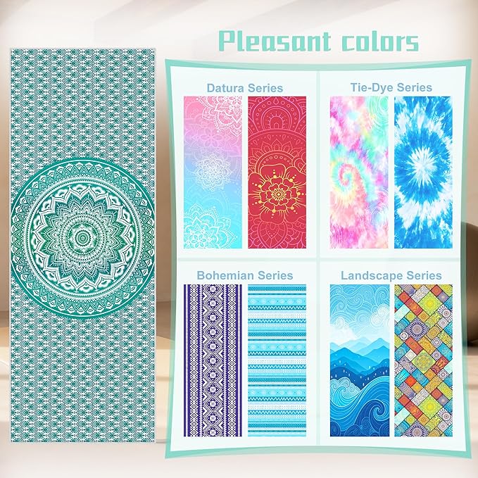 Yoga Towel,Absorbent Yoga Mat Towel for Hot Yoga Non Slip,Stylish Prints,Ideal for Workouts,Hot Yoga,Bikram,Pilates Equipment,72 x 27 in,Green Circle