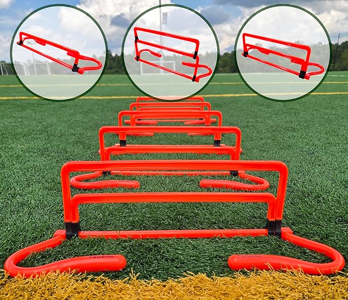 Adjustable Agility Training Hurdles, 5 Height Speed & Jump Hurdles, Portable Sports Equipment for Soccer, Football, Basketball, Kids & Athletes