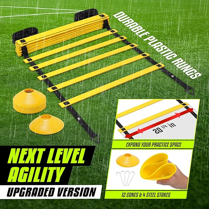 Yes4All Agility Ladder – Adjustable Speed & Agility Training Equipment for All Ages – Durable, Portable, Multiple Combo Sets Available