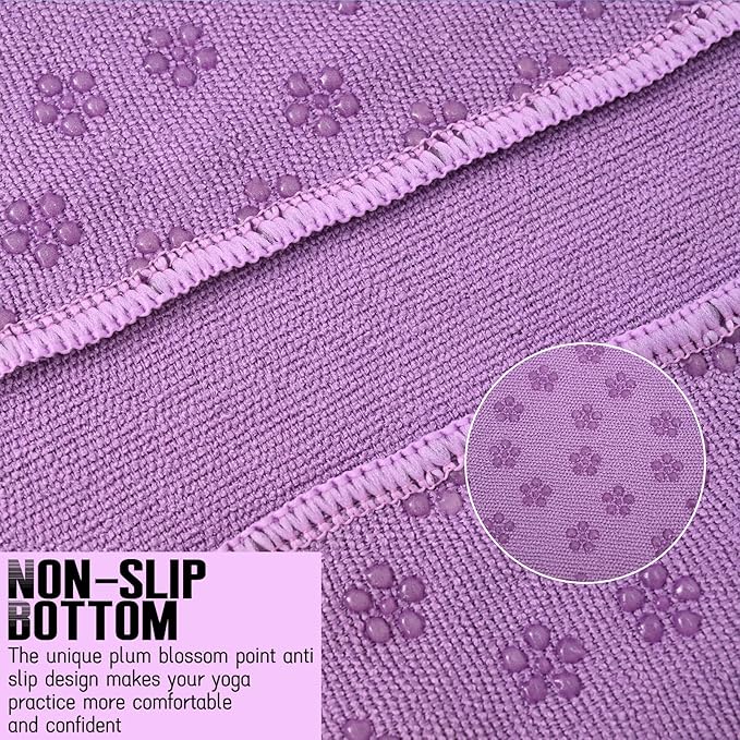 3 Pack Hot Yoga Towels with Plum Blossom Dots, Lavender Non-Slip Yoga Mat Towel, Super-Absorbent Soft Suede Microfiber Towel for Hot Yoga, Pilates, Bikram and Exercise Workout(24" x72",Lavender)