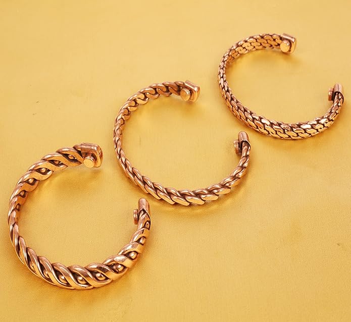 Copper Bracelet Tibetan Style. Hand Forged with Solid and High Gauge Copper Jewelry Cuff for Women Men. Combo of Different Designs