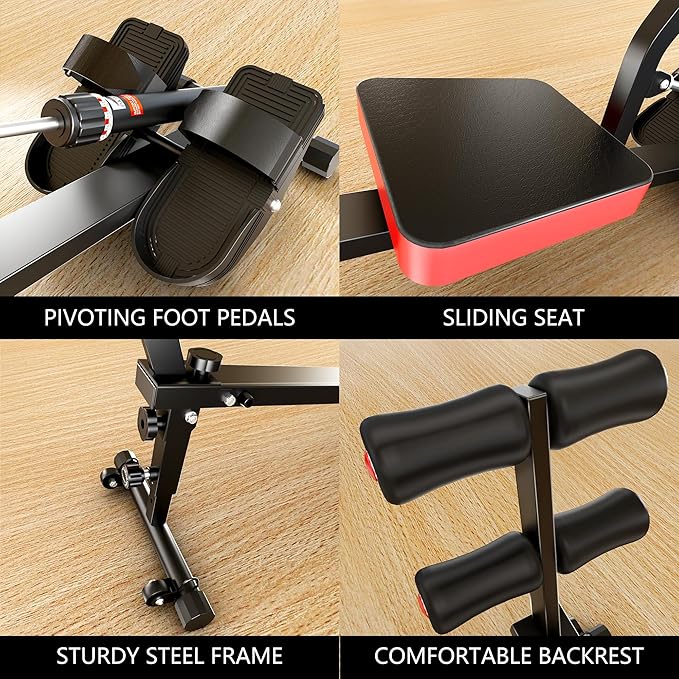 Magnetic Rowing Machine for Home Adjustable 8-Speed Booster Burn Fat & Sculpt Muscles Supports Up to 265 LBS Phone/Tablet-Ready Design
