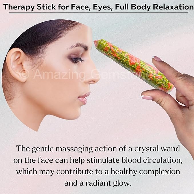 Amazing Gemstone Unakite Crystal Wand Massage Stick - Pelvic Wand Gua Sha for Adults - Crystals and Healing Stones Massage Wands for Adults Gifts (Pointed)