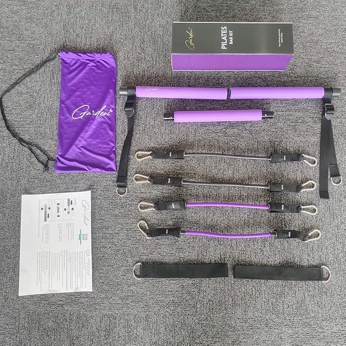 Generic Pilates Bar Kit with Resistance Bands,3-Section Pilates Bar with Stackable Bands Workout Equipment for Legs,Hip,Waist and Arm,Exercise Fitness Equipment for Women & Men Home Gym Yoga Pilates