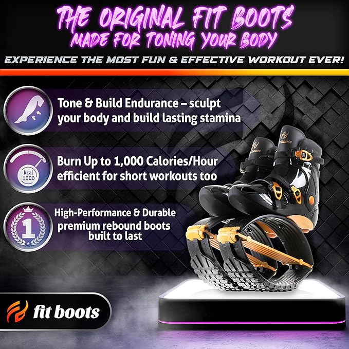FIT BOOTS for Women Exercise - Premium Moon Shoes for Jumping, Kangaroo Shoes for Training, Cardio & Fun, Joint-Friendly, Rebounder Jumps Boots for Adults & Kids, Bouncy Workout (Women-Gold)